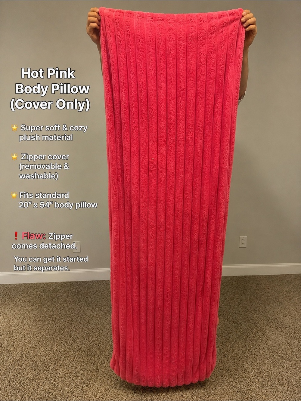 Source Unknown Hot Pink Plush Body Pillow Cover